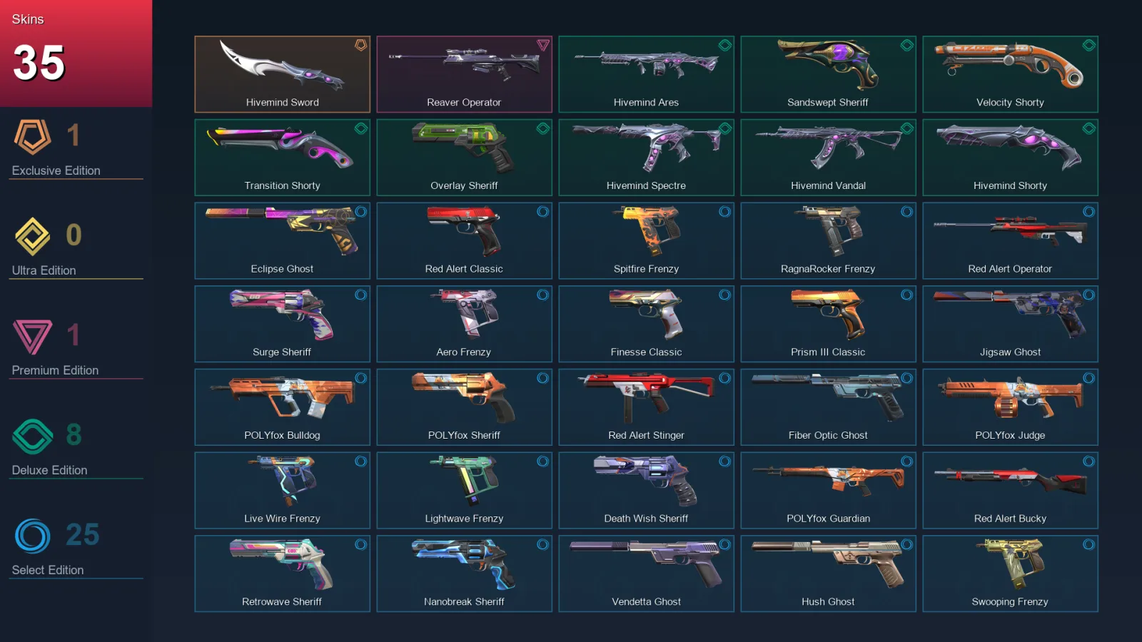 AP | Lv351 | Unranked | 35 Skin | 26 Agent | 107 Buddy