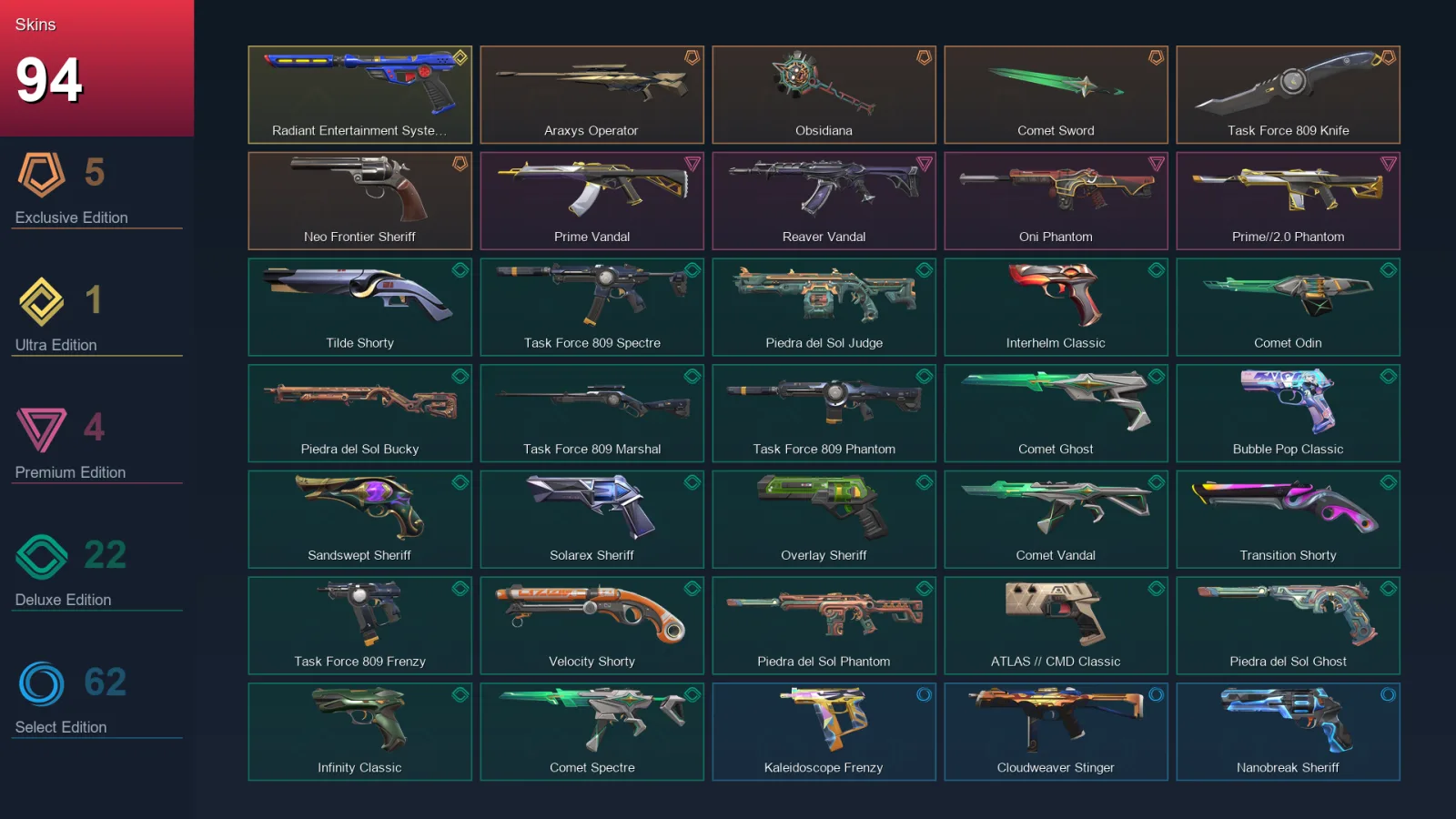 AP | Lv630 | Unranked | 94 Skin | 27 Agent | 171 Buddy