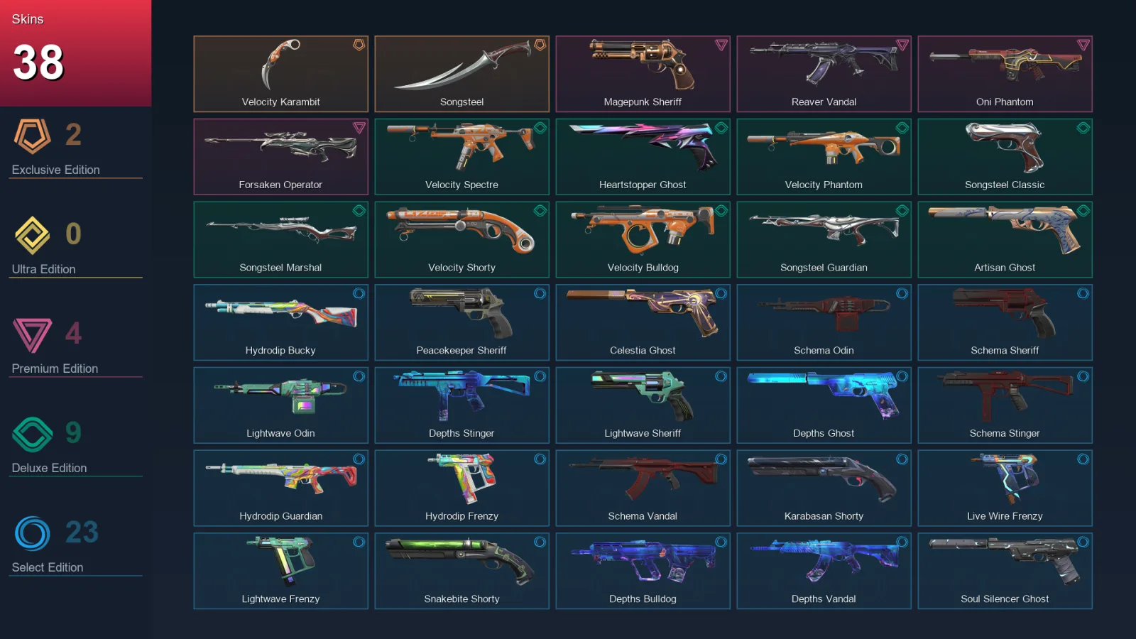 AP | Lv159 | Unranked | 38 Skin | 28 Agent | 85 Buddy — Valorant account
