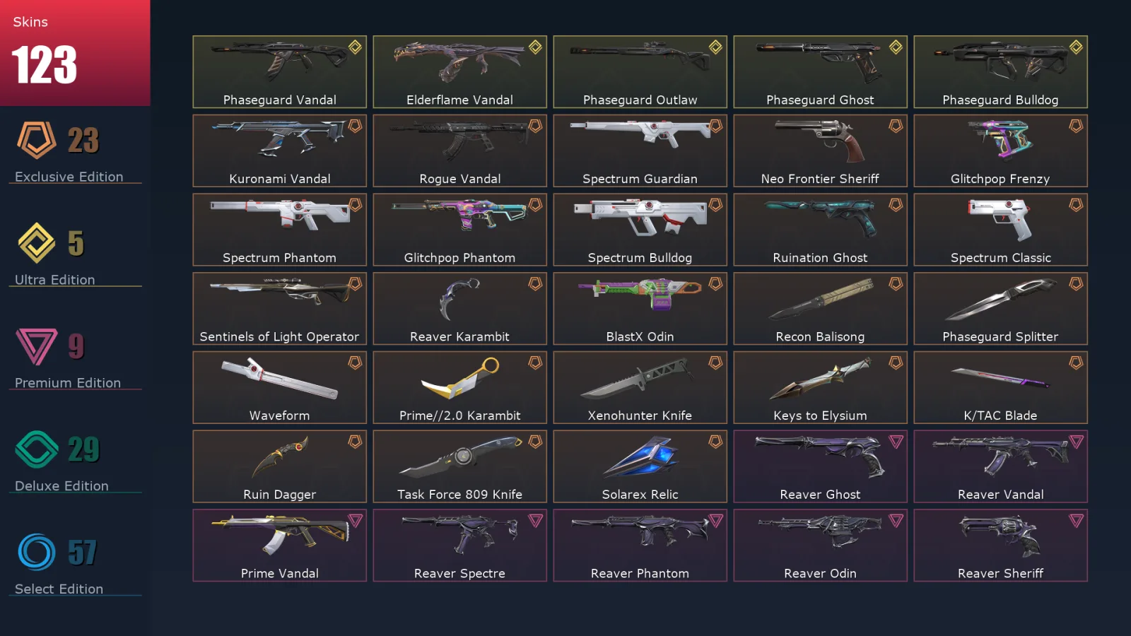 [Valorant] | EU | Level 176 | Ascendant 1 | 29 Agents | 123 Skins