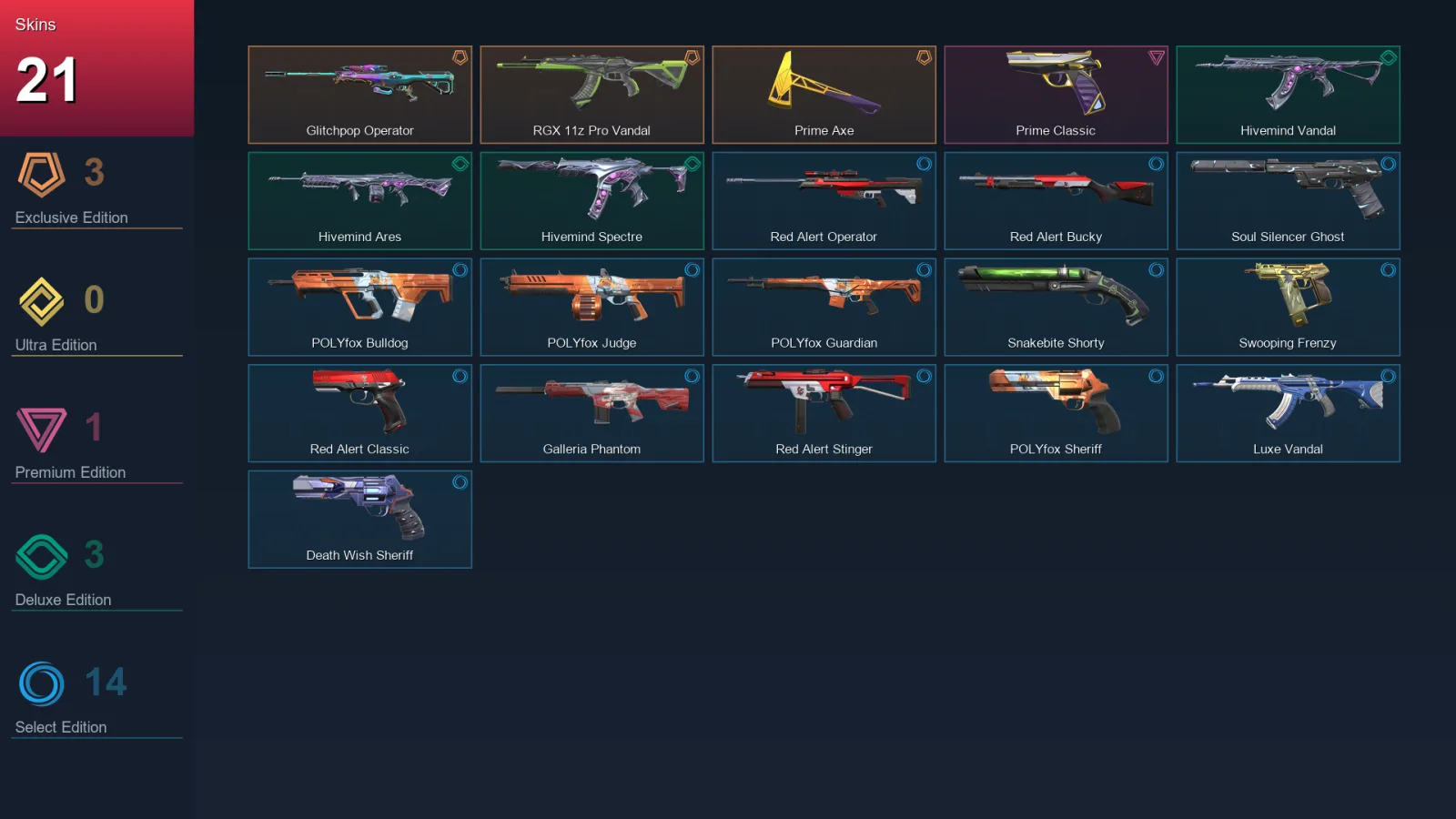 EU | Lv116 | Unranked | 21 Skin | 20 Agent | 52 Buddy