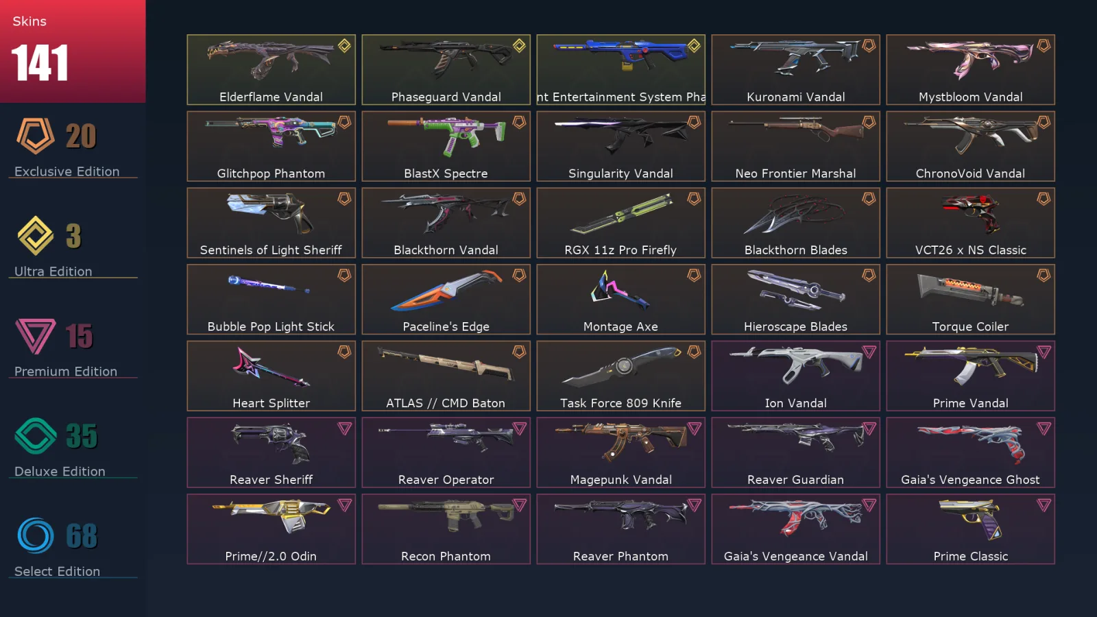 [Valorant] | EU | Level 474 | 29 Agents | 141 Skins