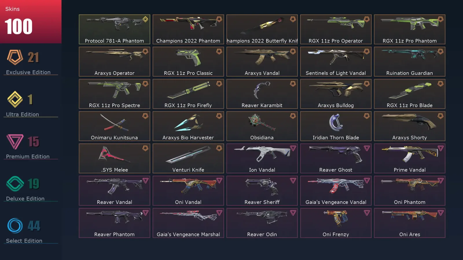[Valorant] | EU | Level 120 | 21 Agents | 100 Skins