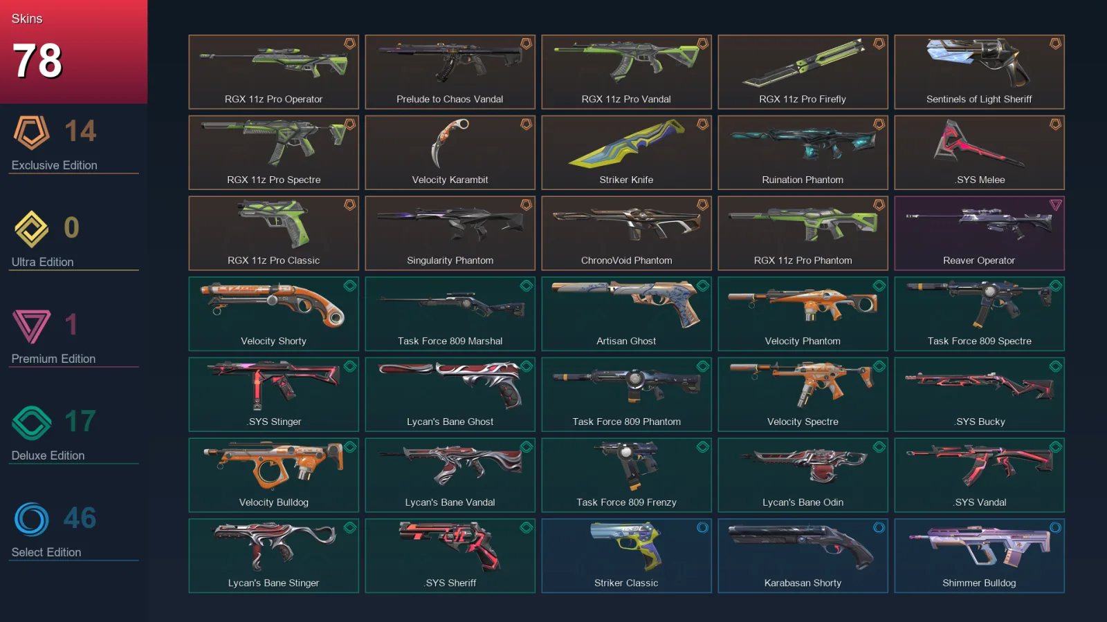 AP | Lv225 | Unranked | 78 Skin | 23 Agent | 95 Buddy