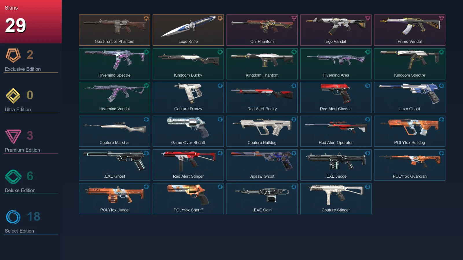 EU | Lv125 | Unranked | 29 Skin | 23 Agent | 62 Buddy