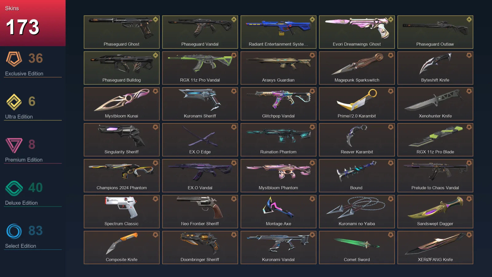 NA | Lv188 | Unranked | 173 Skin | 29 Agent | 134 Buddy