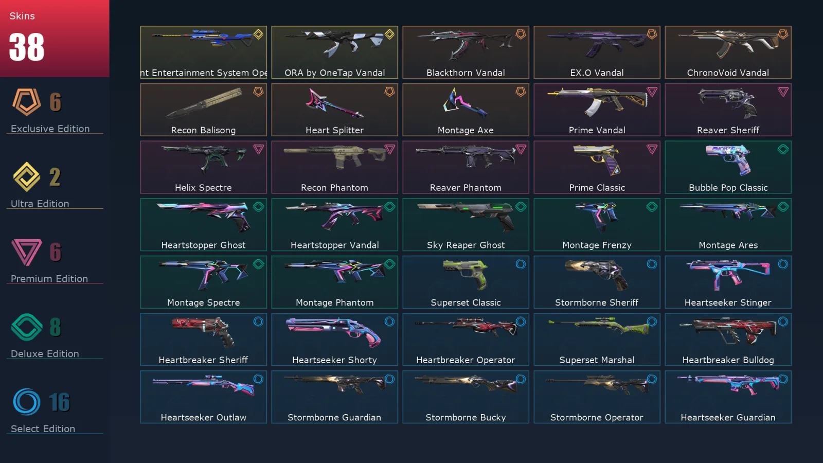 [Valorant] | EU | Level 117 | Ascendant 2 | 29 Agents | 38 Skins