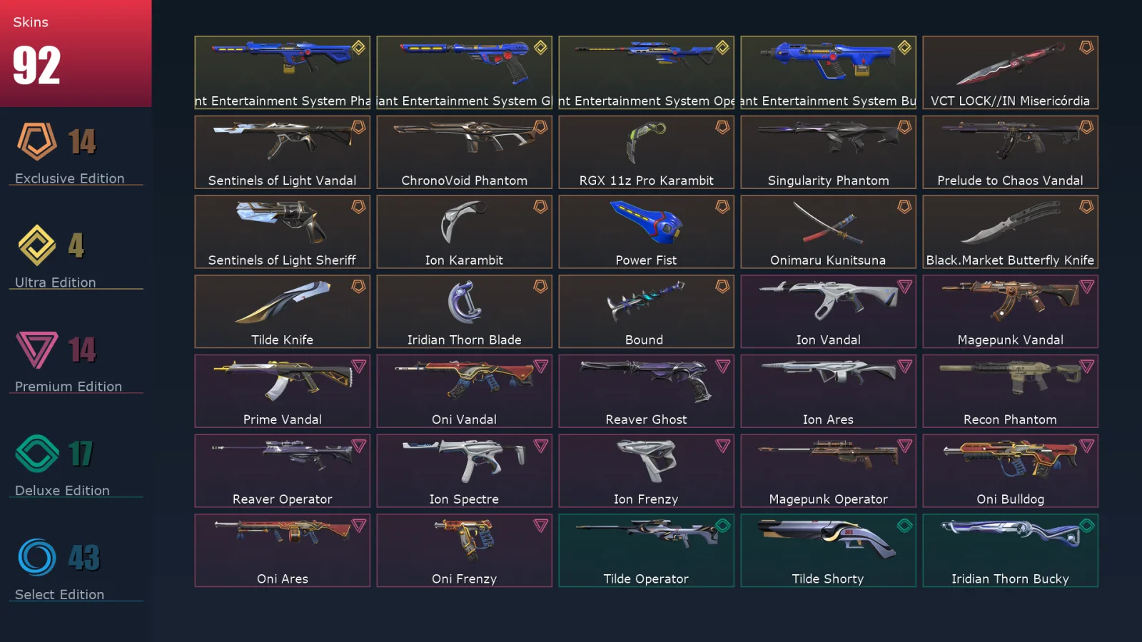 [Valorant] | EU | Level 156 | 28 Agents | 92 Skins