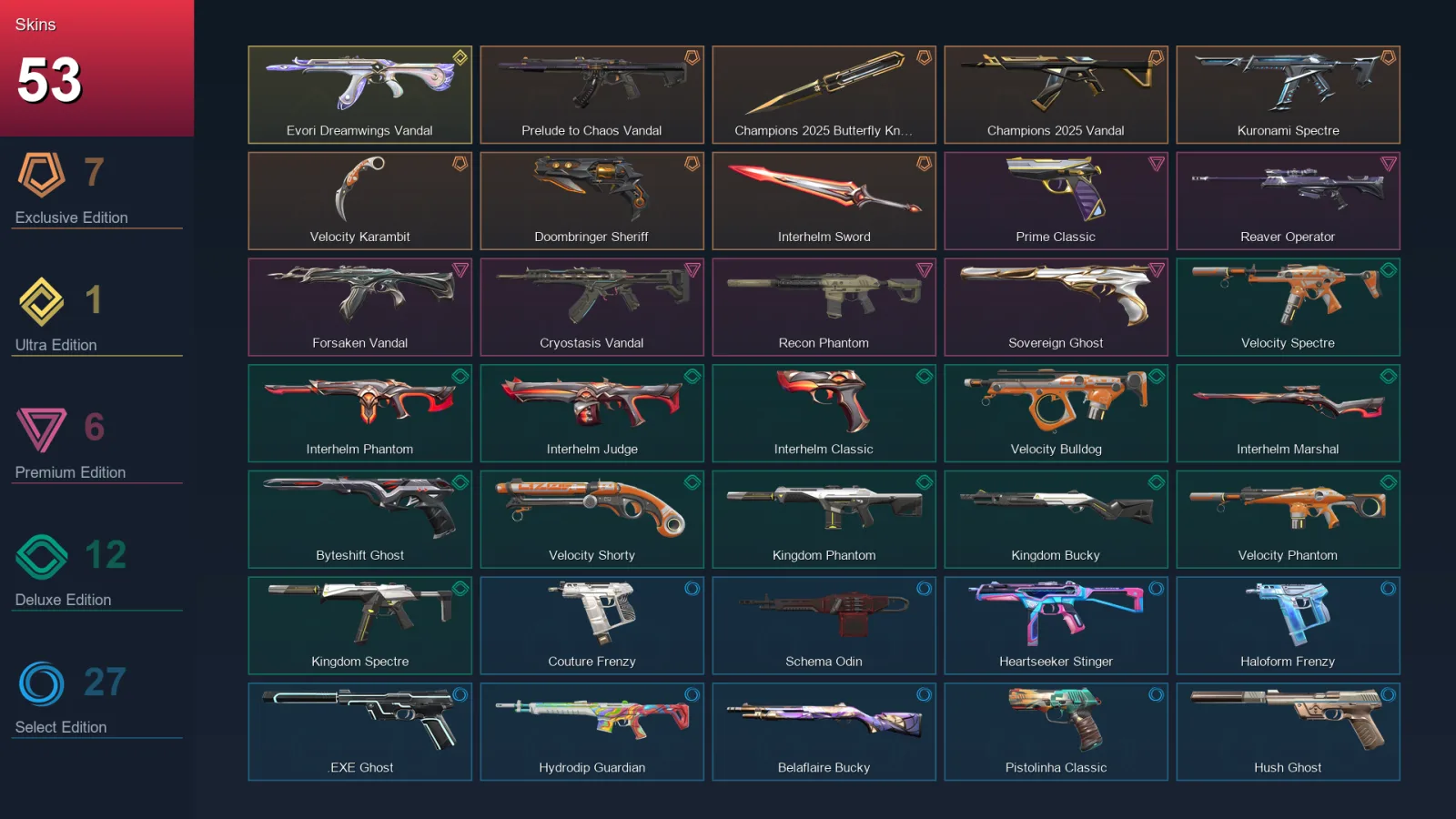 EU | Lv122 | Unranked | 53 Skin | 29 Agent | 75 Buddy
