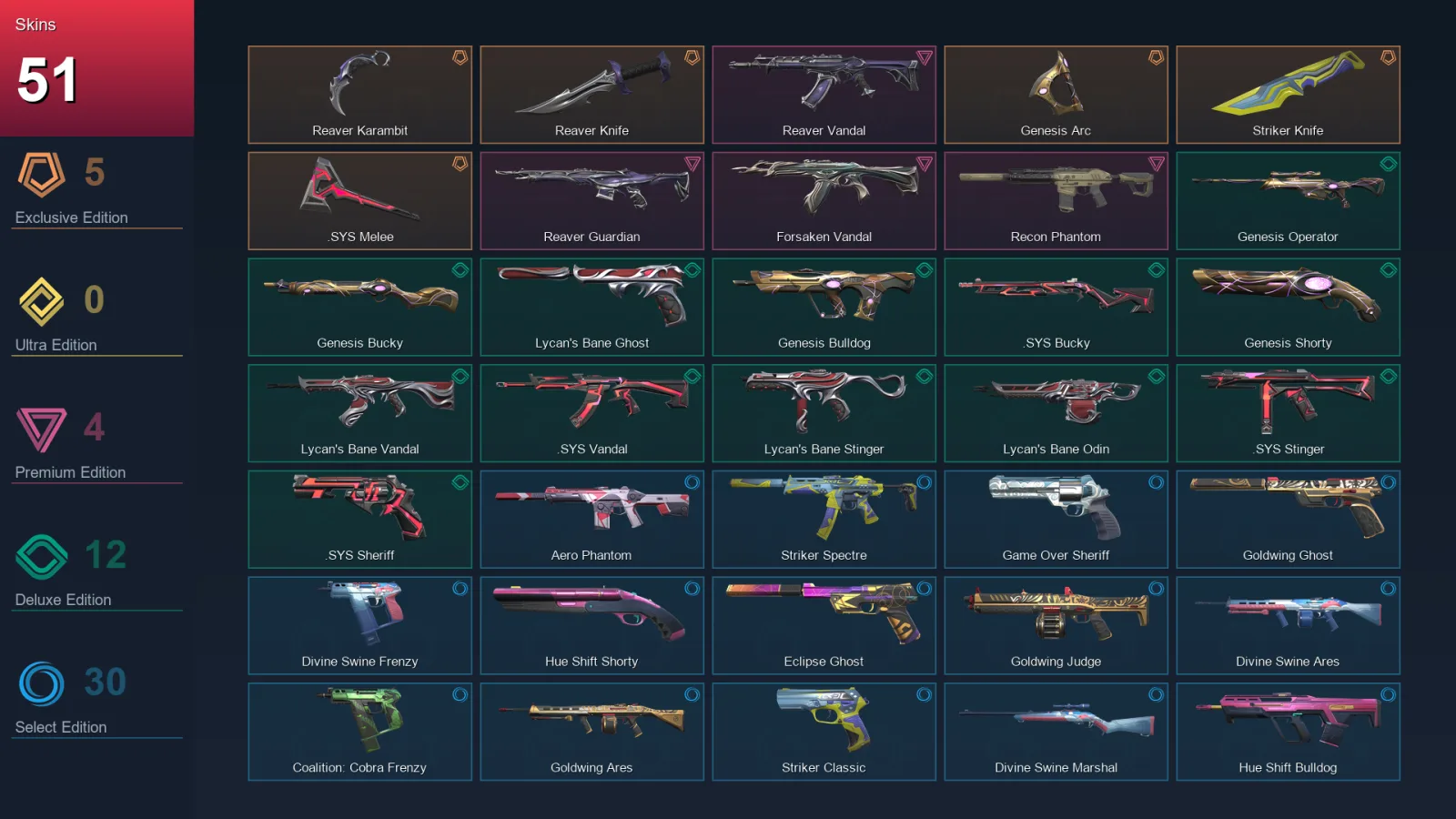 EU | Lv94 | Unranked | 51 Skin | 19 Agent | 64 Buddy &mdash; Valorant account with Viper
