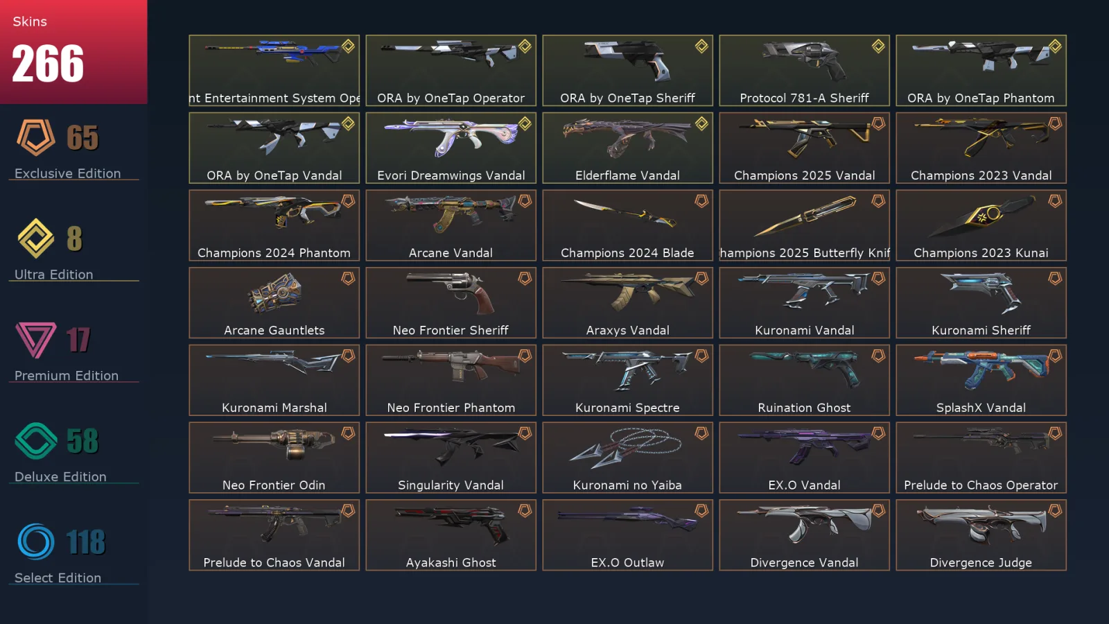 [Valorant] | EU | Level 500 | 29 Agents | 266 Skins