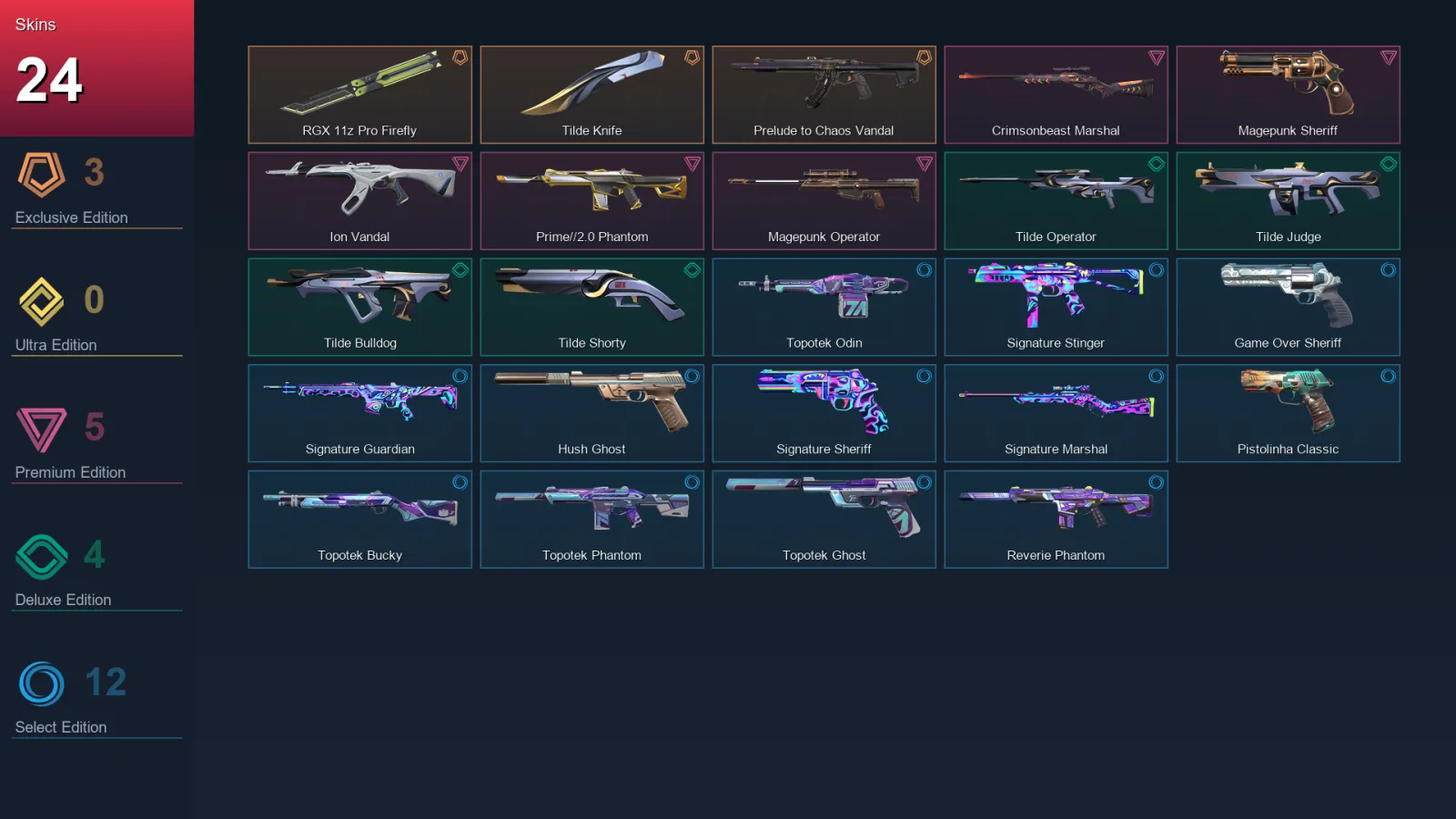 EU | Lv83 | Unranked | 24 Skin | 16 Agent | 48 Buddy