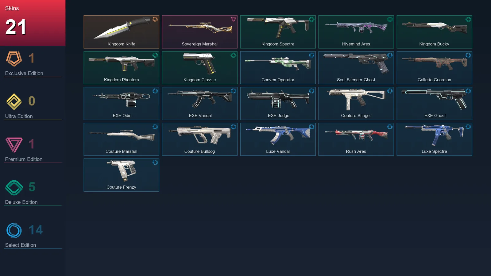 EU | Kingdom Knife | Sovereign Marshal | Kingdom Spectre | Hivemind Ares | 21 Skin | 7 Agent | 19 Buddy | Lv20