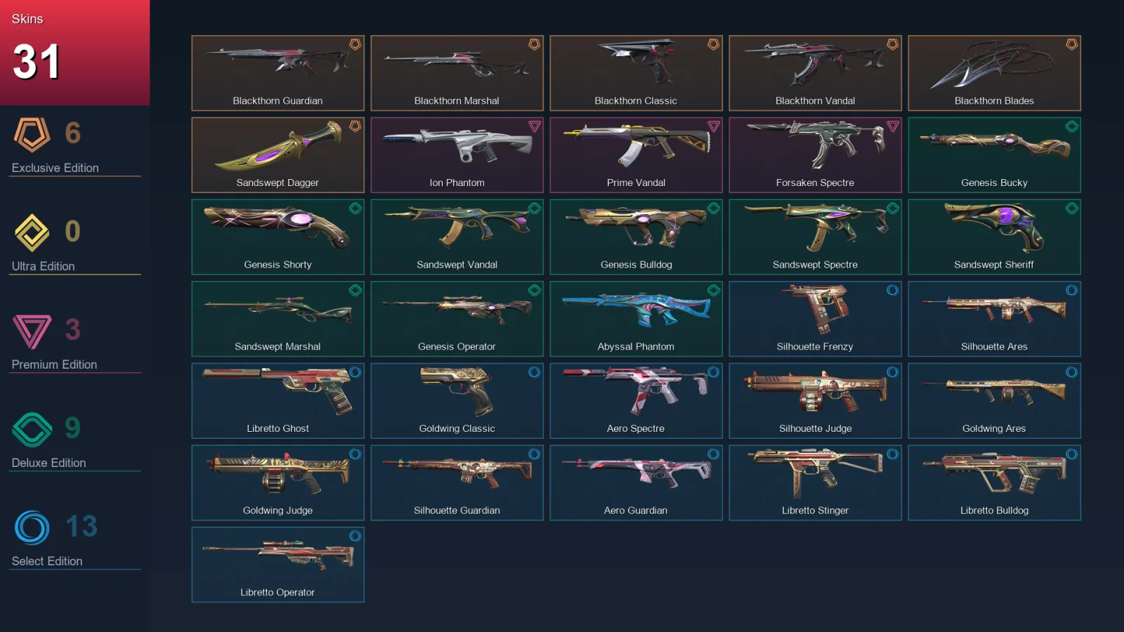 AP | Lv124 | Unranked | 31 Skin | 27 Agent | 62 Buddy