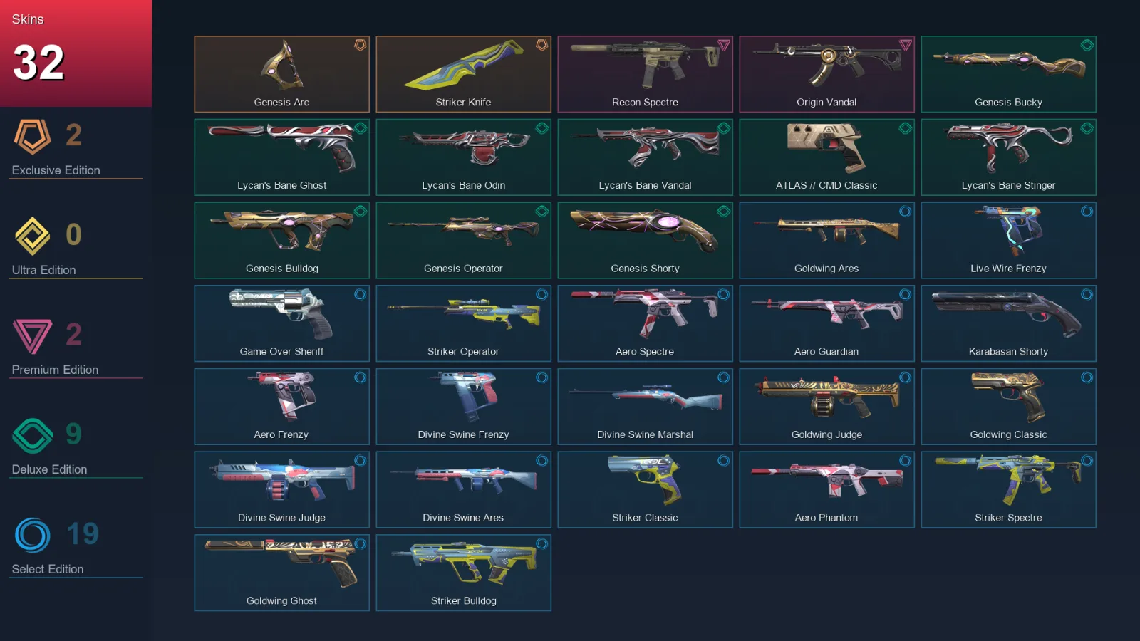 AP | Lv122 | Unranked | 32 Skin | 26 Agent | 75 Buddy