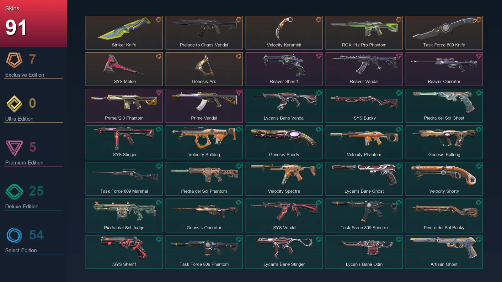AP | Striker Knife | Prelude to Chaos Vandal | Velocity Karambit | RGX 11z Pro Phantom | 91 Skin | 22 Agent | 87 Buddy | Lv163