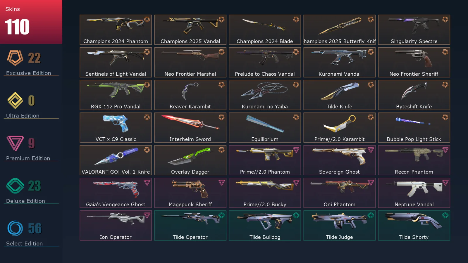 [Valorant] | EU | Level 352 | Diamond 2 | 29 Agents | 110 Skins