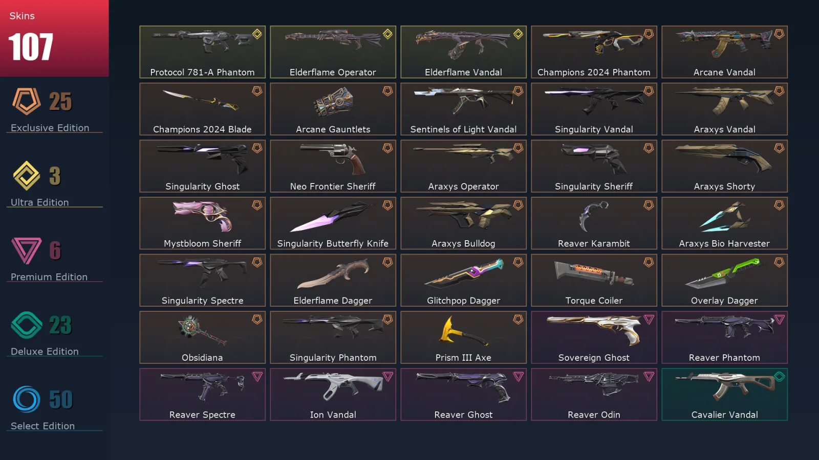 [Valorant] | EU | Level 160 | 28 Agents | 107 Skins