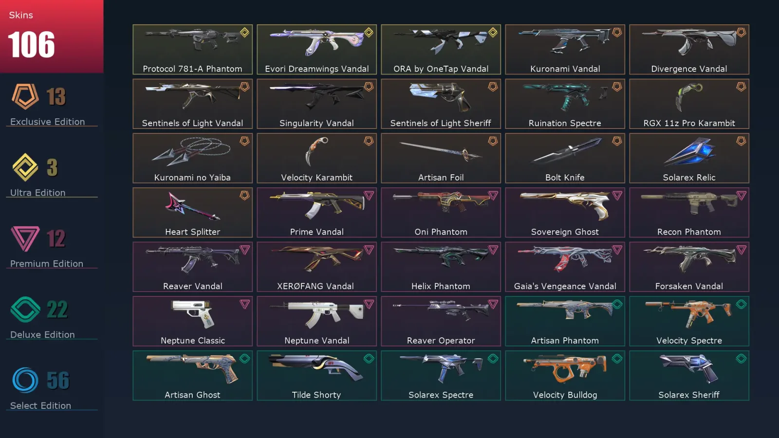 [Valorant] | EU | Level 380 | Diamond 2 | 29 Agents | 106 Skins