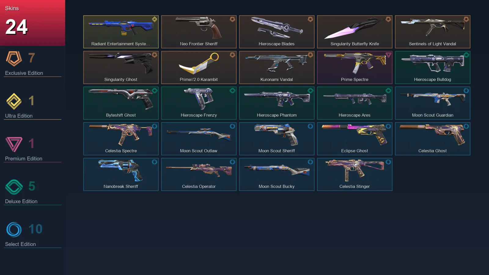 EU | Lv106 | Unranked | 24 Skin | 25 Agent | 45 Buddy — Valorant account