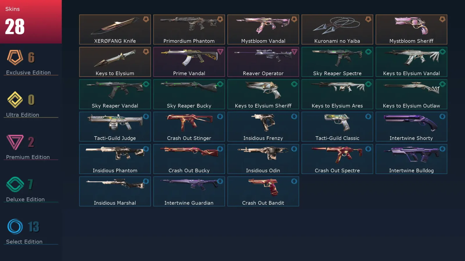[Valorant] | EU | Level 30 | Diamond 1 | 10 Agents | 28 Skins