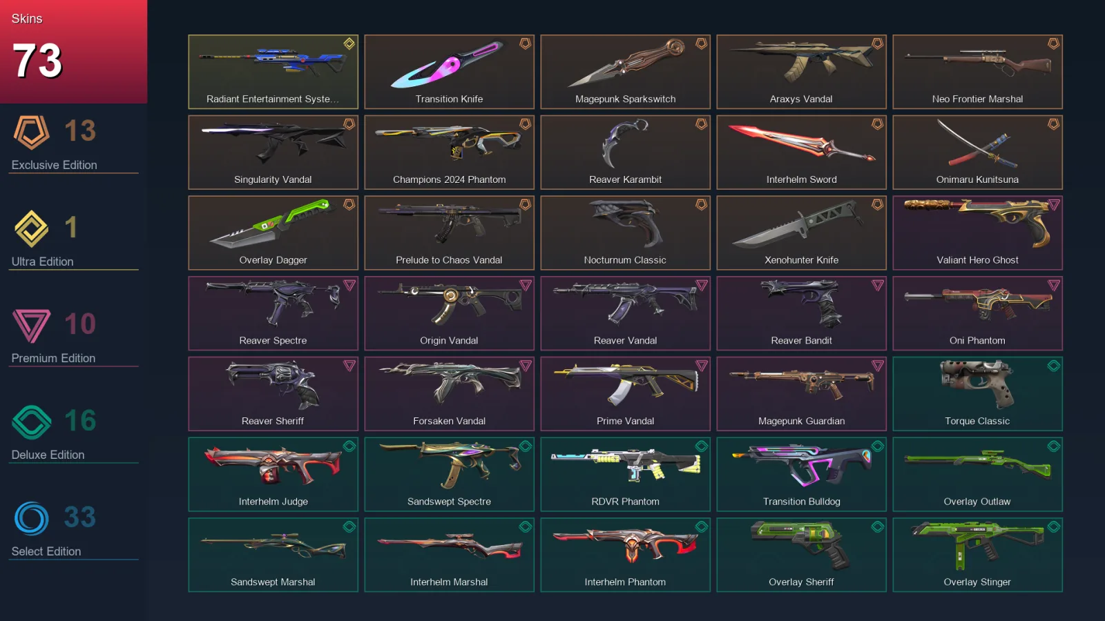 EU | Lv134 | Unranked | 73 Skin | 29 Agent | 75 Buddy — Valorant account