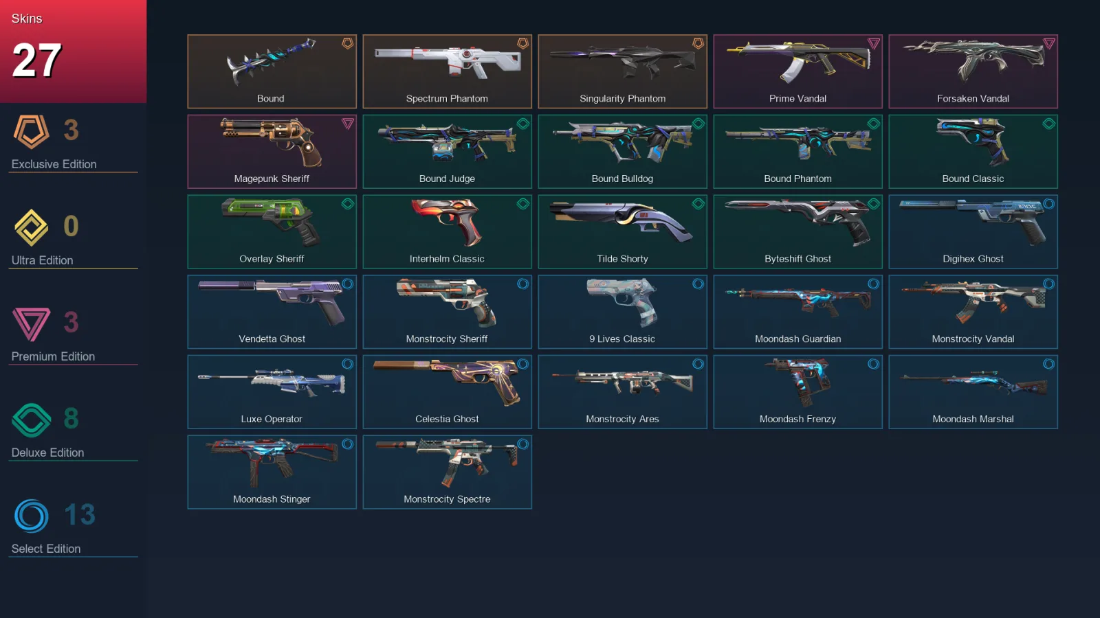 AP | Lv188 | Unranked | 27 Skin | 27 Agent | 72 Buddy — Valorant account