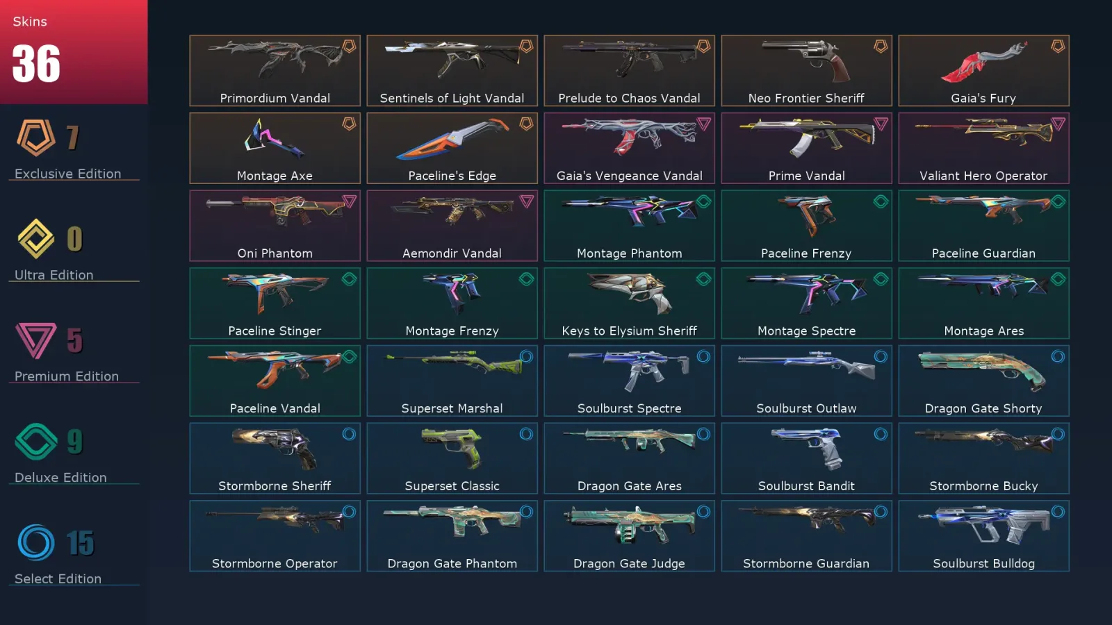 [Valorant] | EU | Level 52 | Platinum 2 | 16 Agents | 36 Skins — Valorant account