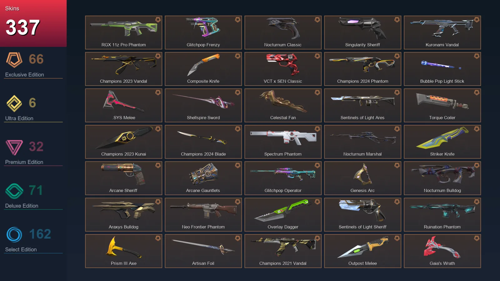 NA | Lv260 | Unranked | 337 Skin | 28 Agent | 234 Buddy