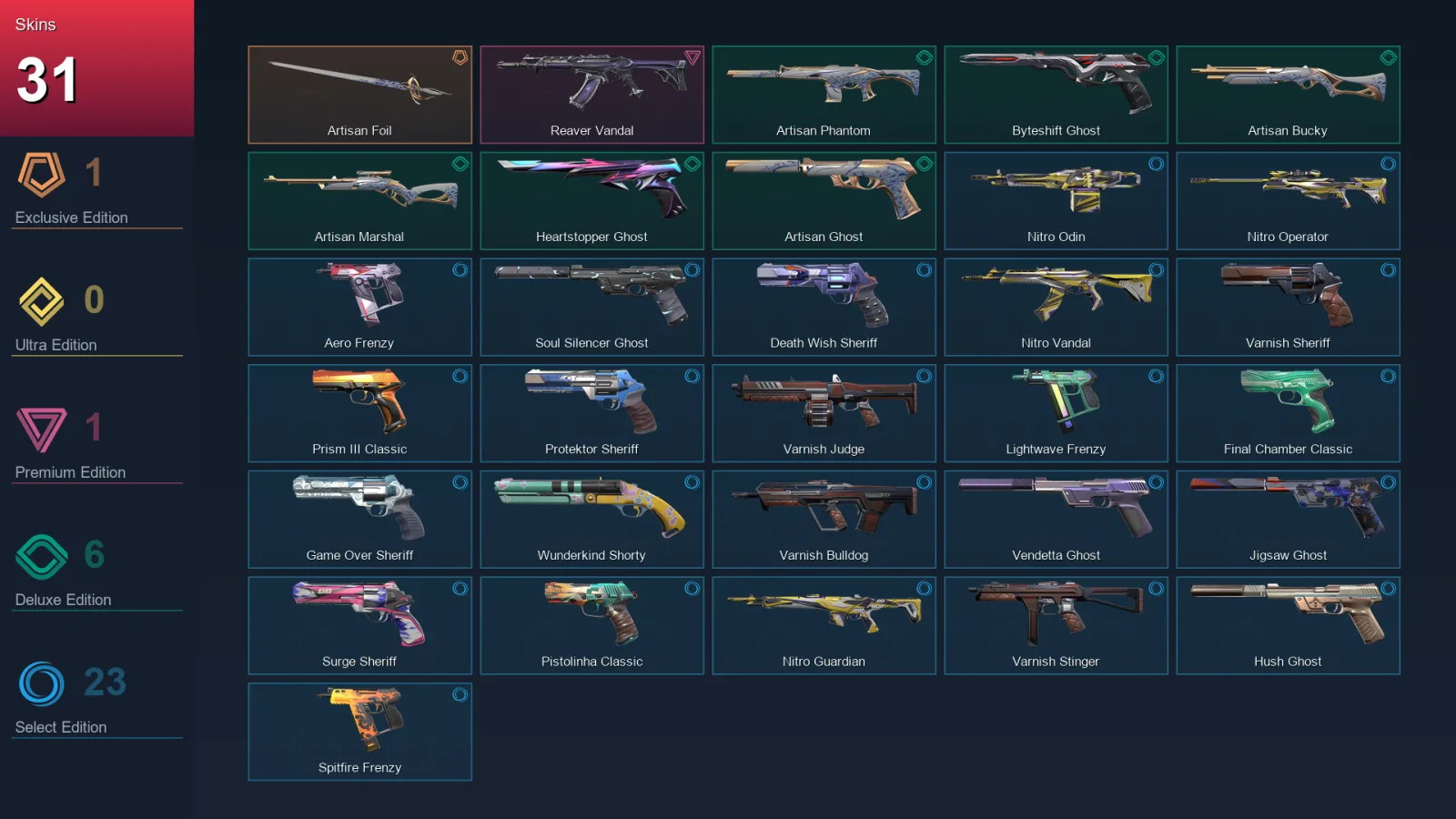 AP | Lv284 | Unranked | 31 Skin | 29 Agent | 101 Buddy — Valorant account