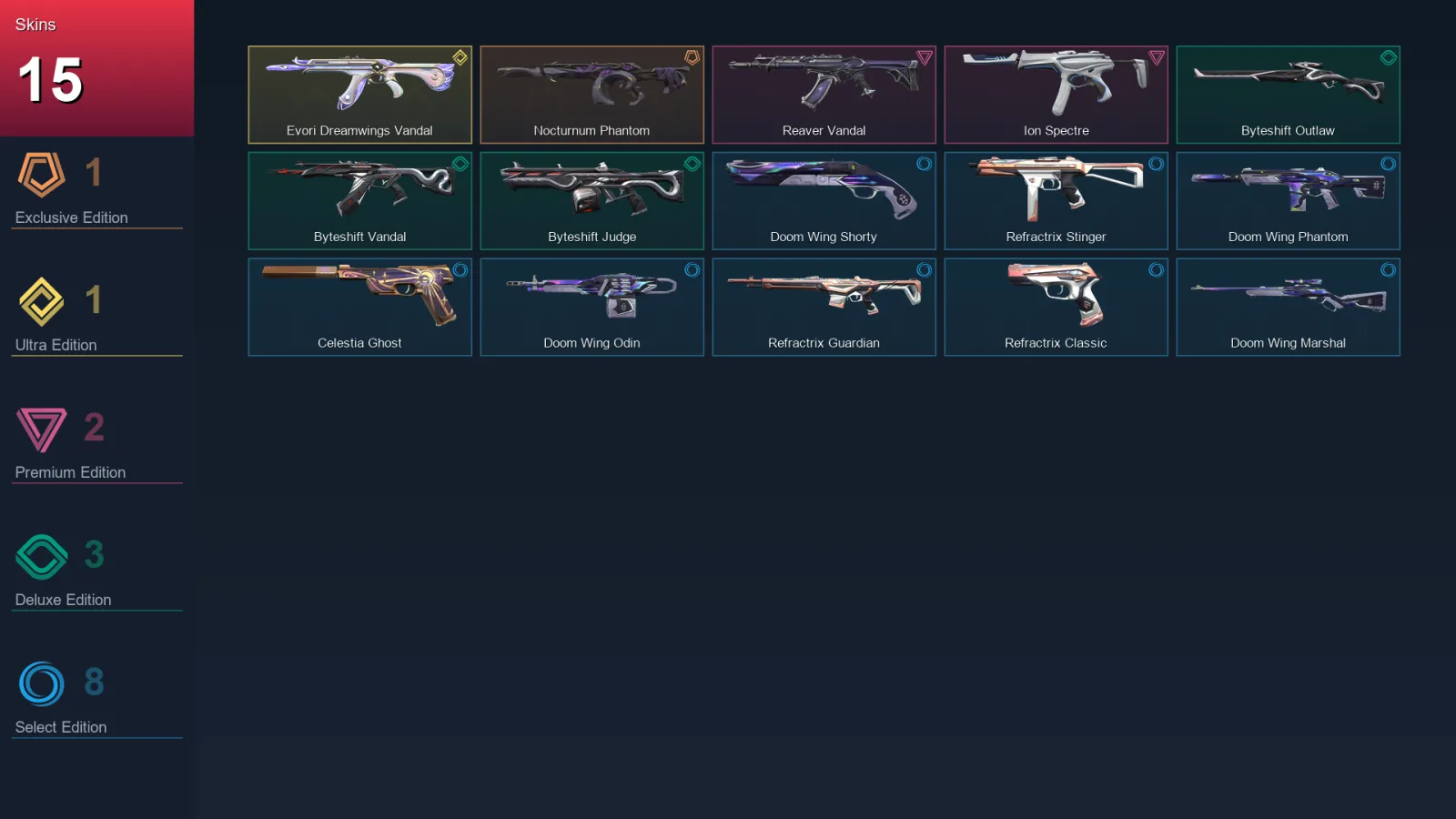 EU | Lv71 | Unranked | 15 Skin | 24 Agent | 31 Buddy — Byteshift Vandal