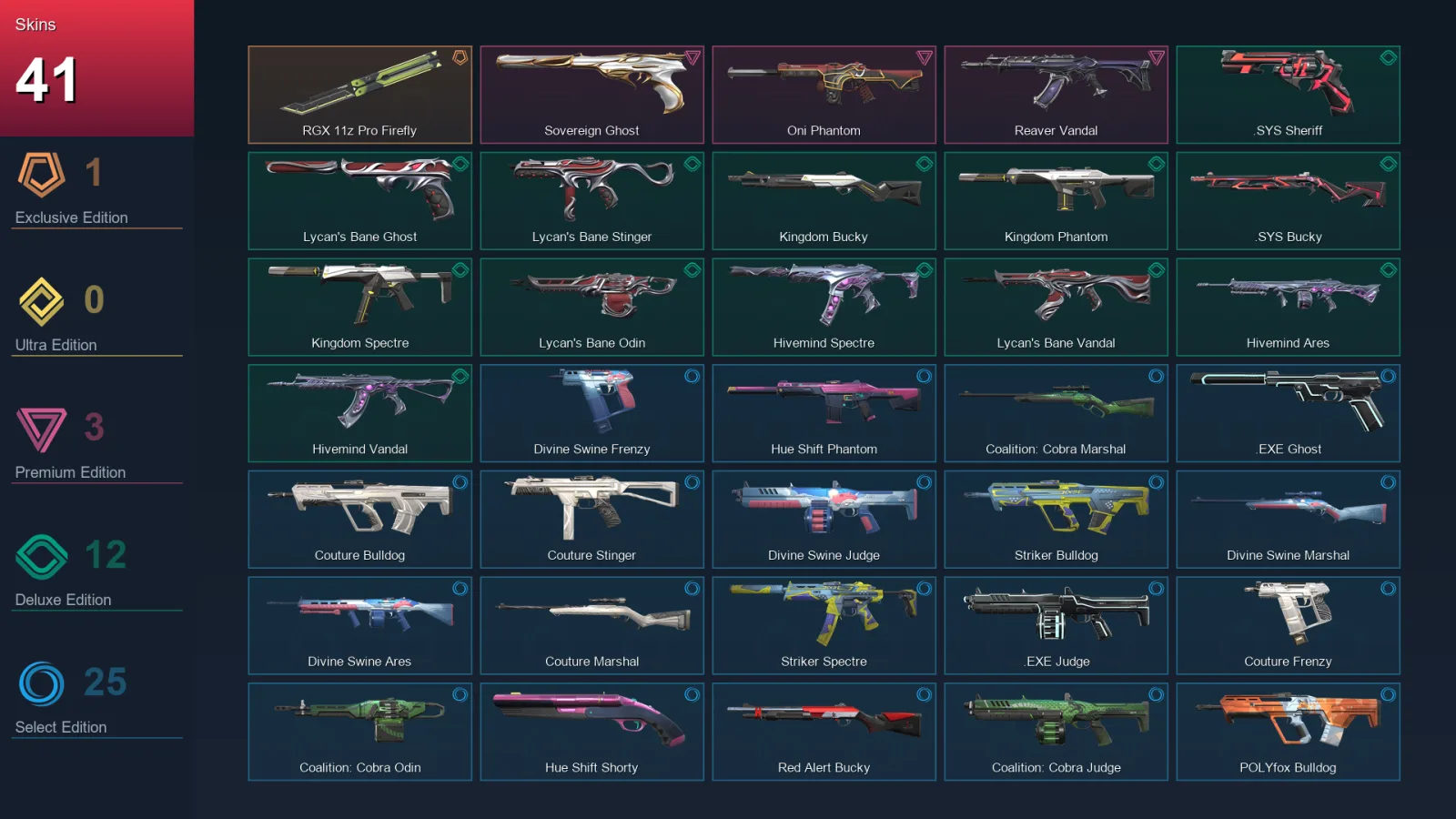 EU | Lv43 | Unranked | 41 Skin | 21 Agent | 39 Buddy