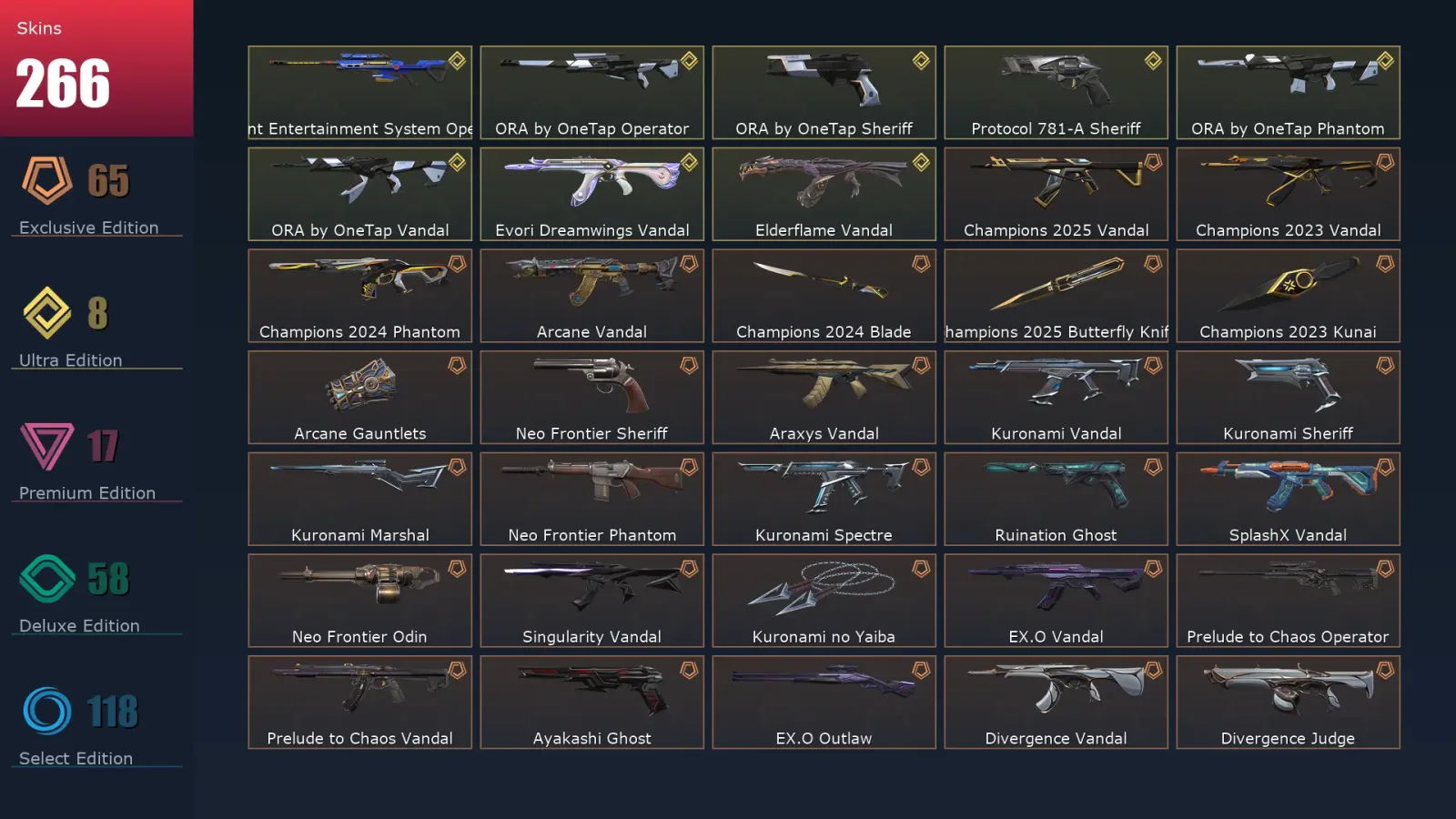 [Valorant] | EU | Level 500 | 29 Agents | 266 Skins