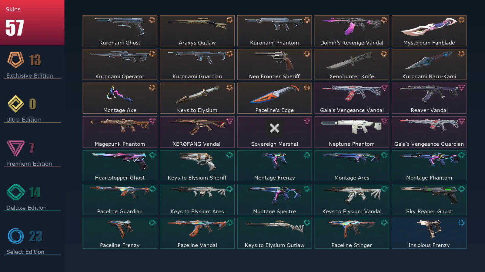 [Valorant] | EU | Level 108 | Diamond 1 | 28 Agents | 57 Skins