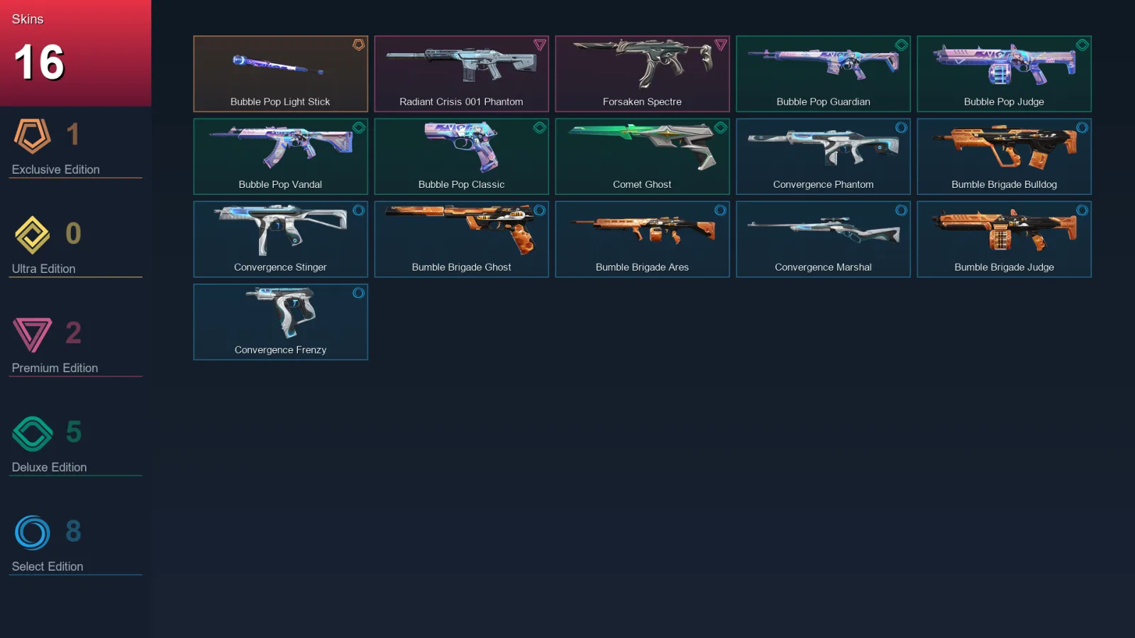 AP | Lv50 | Unranked | 16 Skin | 19 Agent | 25 Buddy