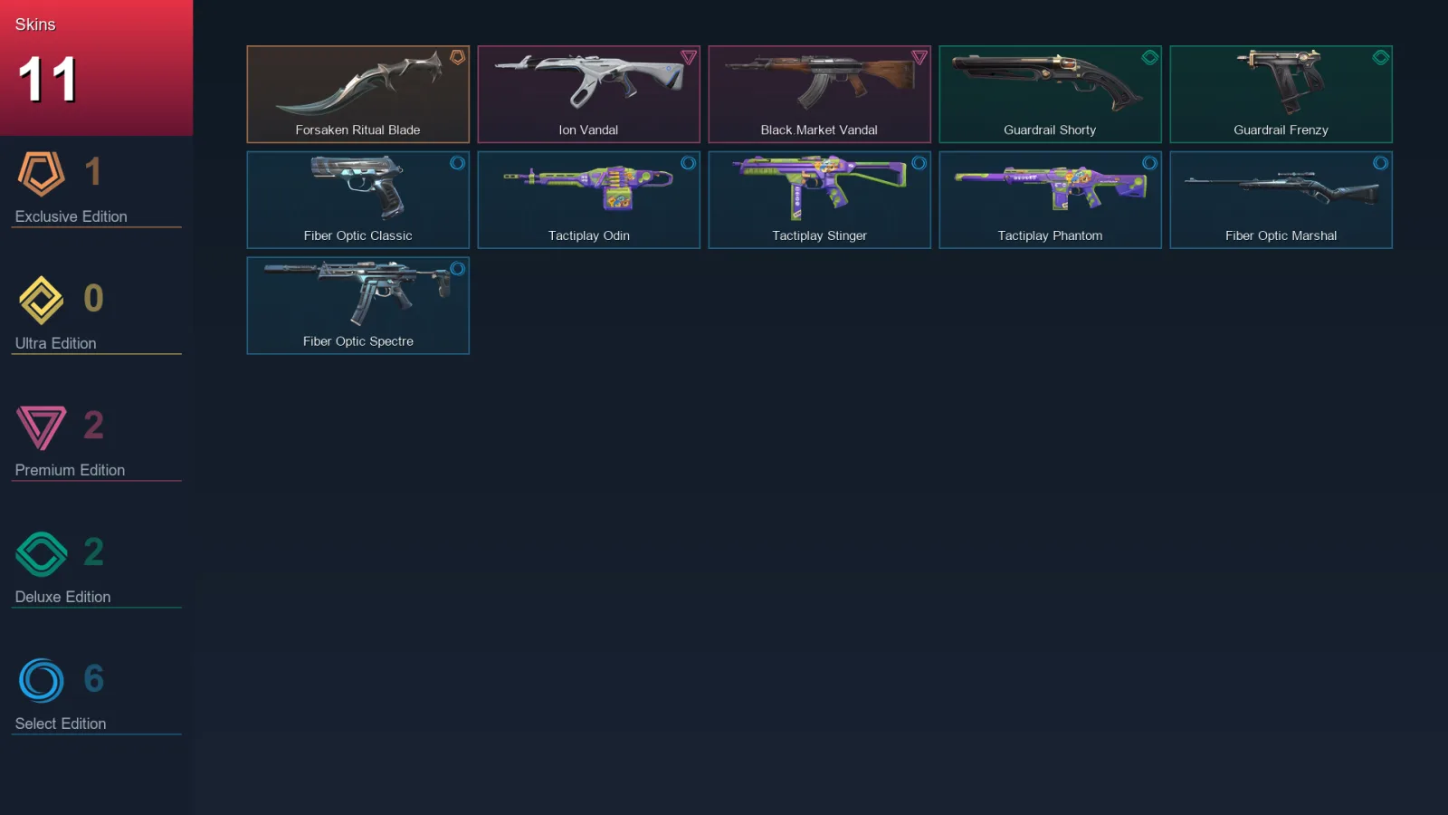 EU | Forsaken Ritual Blade | Ion Vandal | Black.Market Vandal | Guardrail Shorty | 11 Skin | 11 Agent | 15 Buddy | Lv31