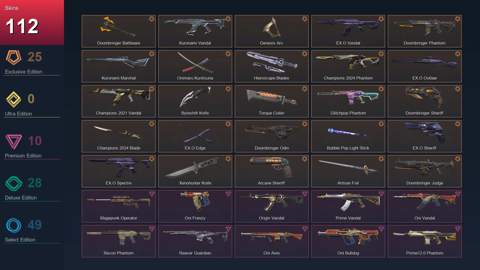 AP | Lv215 | Unranked | 112 Skin | 27 Agent | 129 Buddy