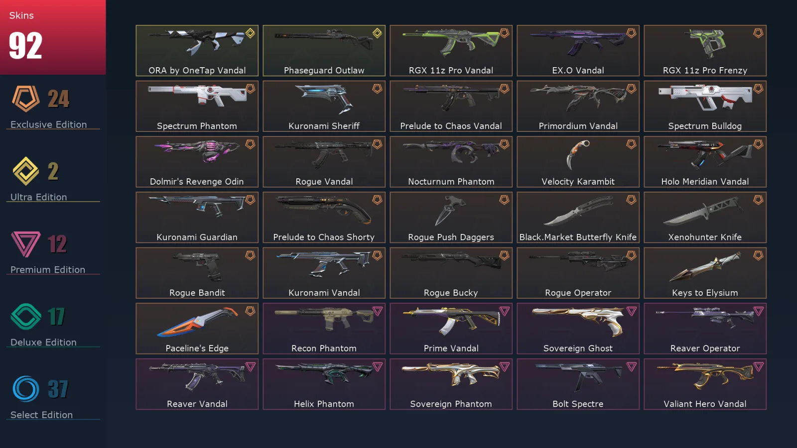 [Valorant] | EU | Level 345 | Ascendant 1 | 29 Agents | 92 Skins