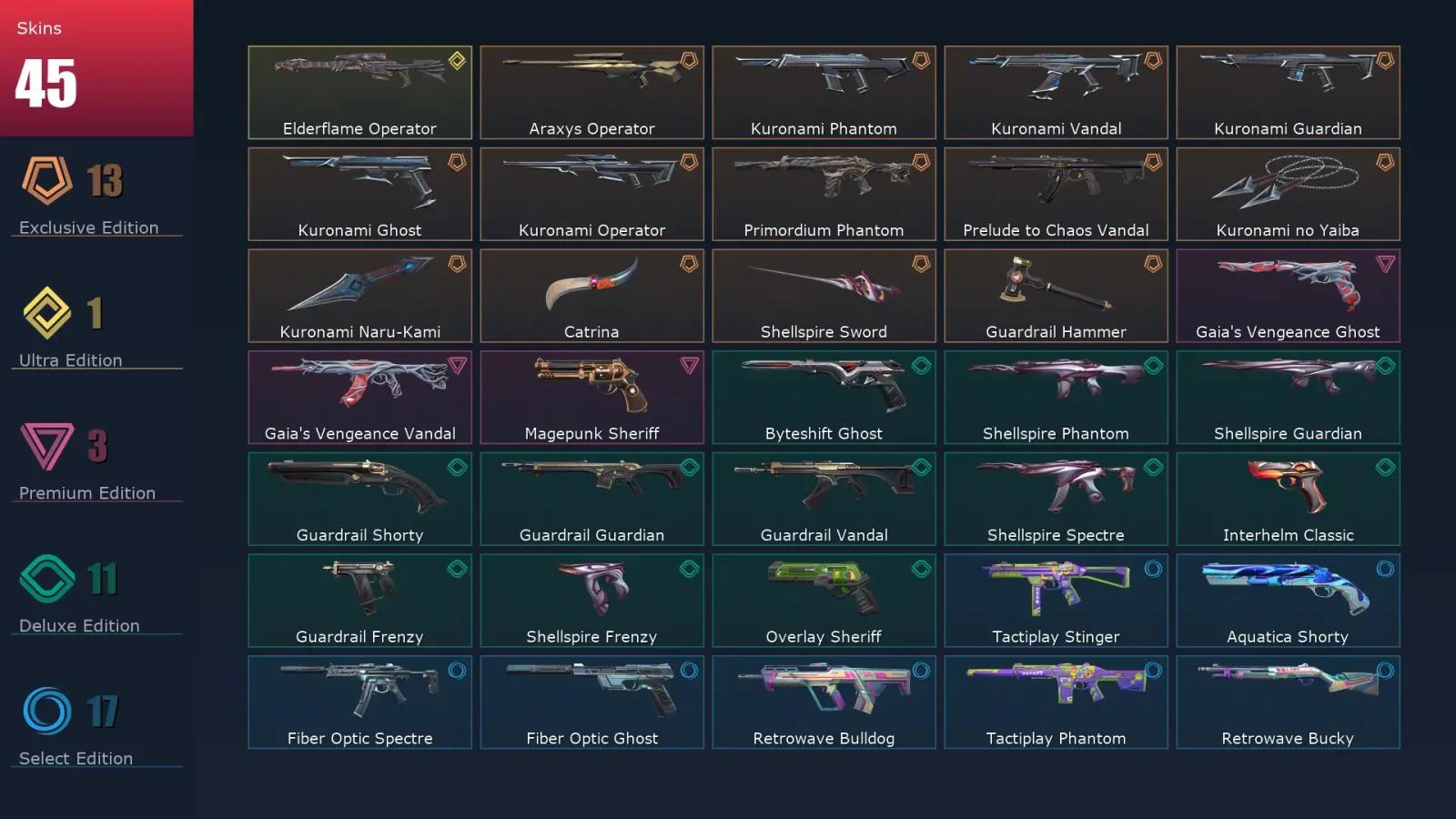 [Valorant] | EU | Level 197 | 29 Agents | 45 Skins