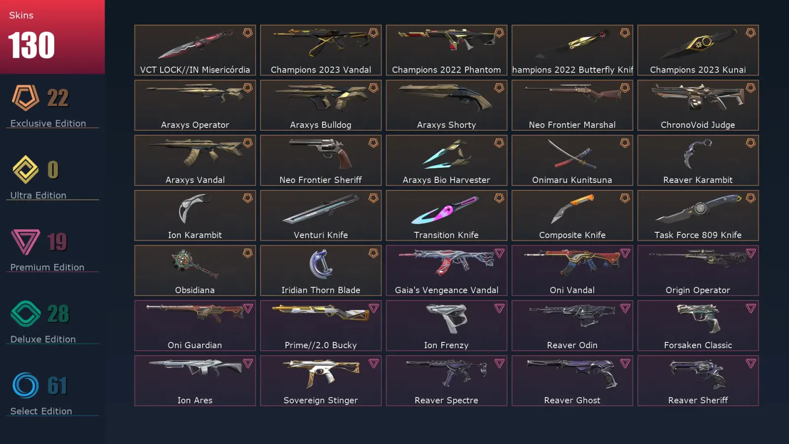 [Valorant] | EU | Level 158 | 26 Agents | 130 Skins
