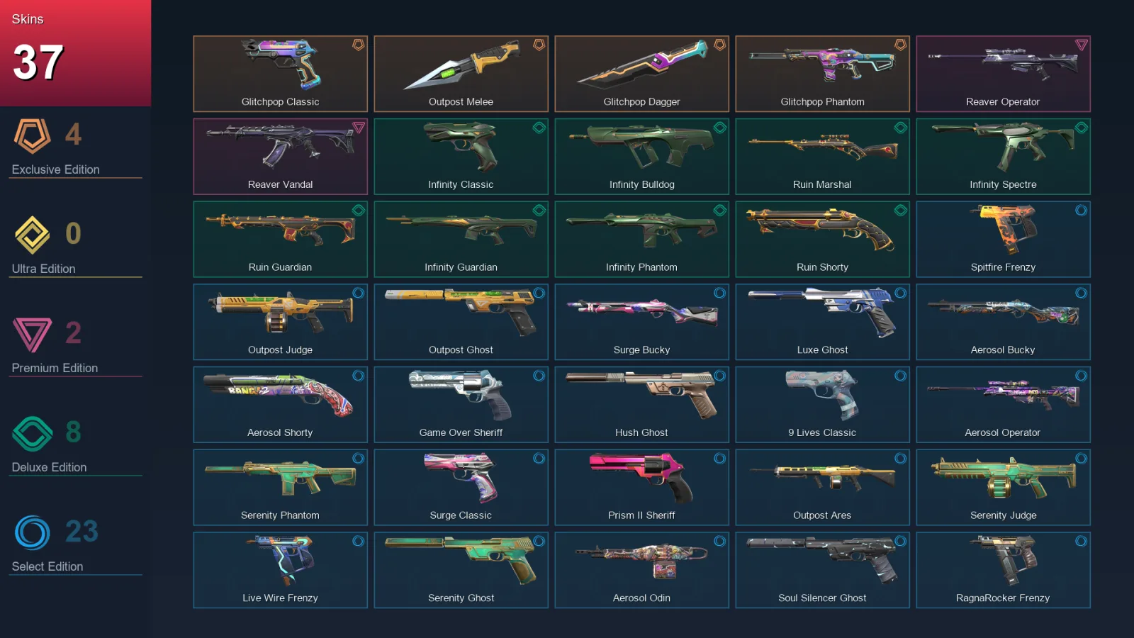 EU | Lv120 | Unranked | 37 Skin | 20 Agent | 67 Buddy