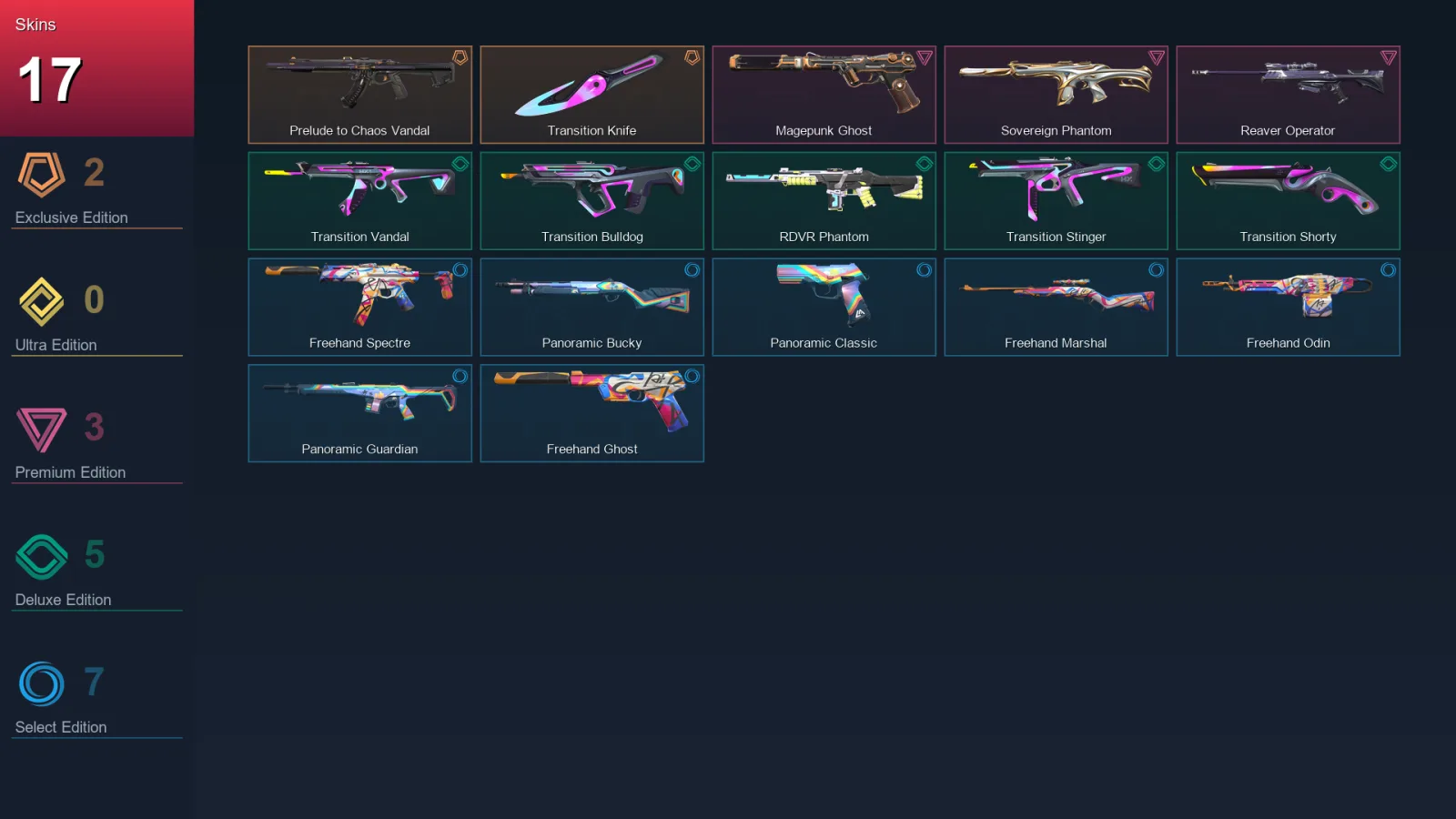 BR | Prelude to Chaos Vandal | Transition Knife | Magepunk Ghost | Sovereign Phantom | 17 Skin | 19 Agent | 40 Buddy | Lv61