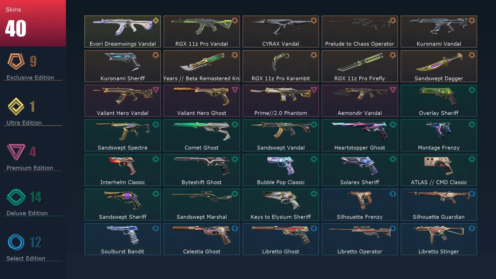 [Valorant] | EU | Level 476 | 29 Agents | 40 Skins