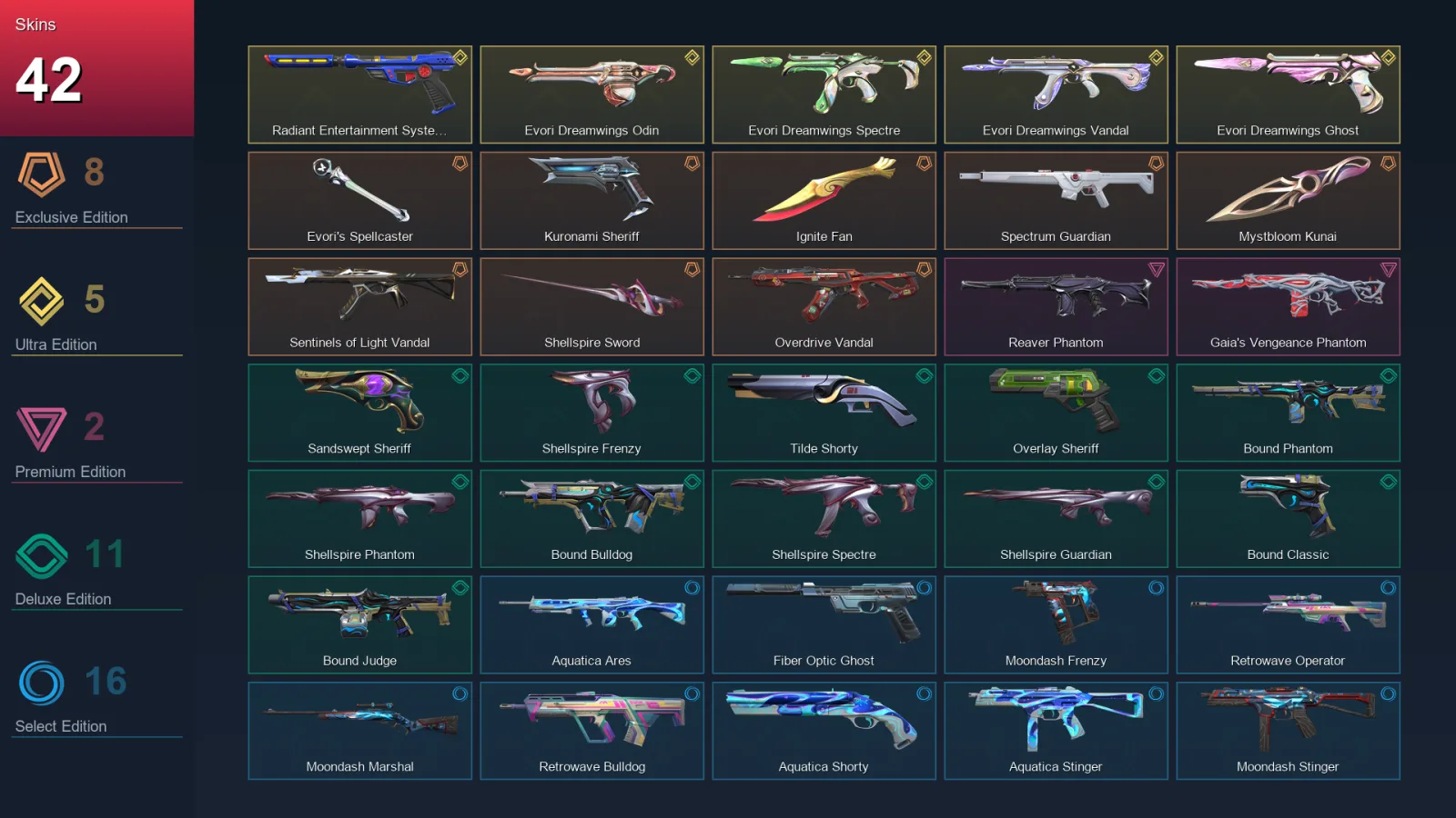 EU | Lv148 | Unranked | 42 Skin | 26 Agent | 65 Buddy — Monstrocity Spectre