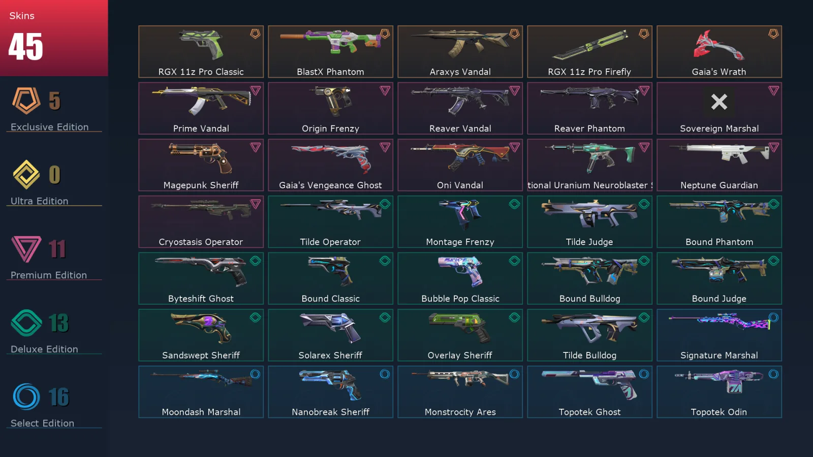 [Valorant] | EU | Level 198 | 29 Agents | 45 Skins
