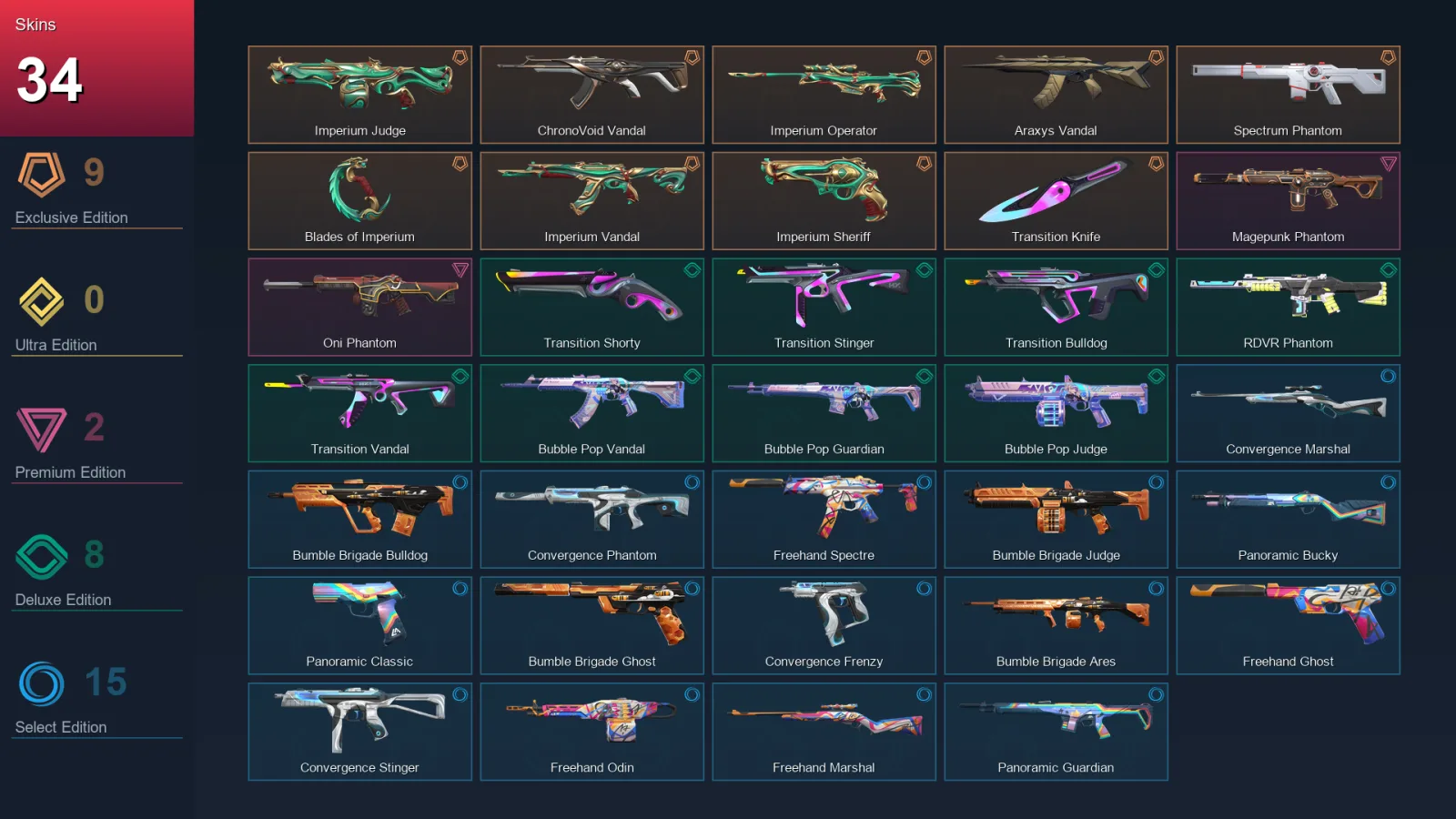 EU | Lv52 | Unranked | 34 Skin | 17 Agent | 38 Buddy