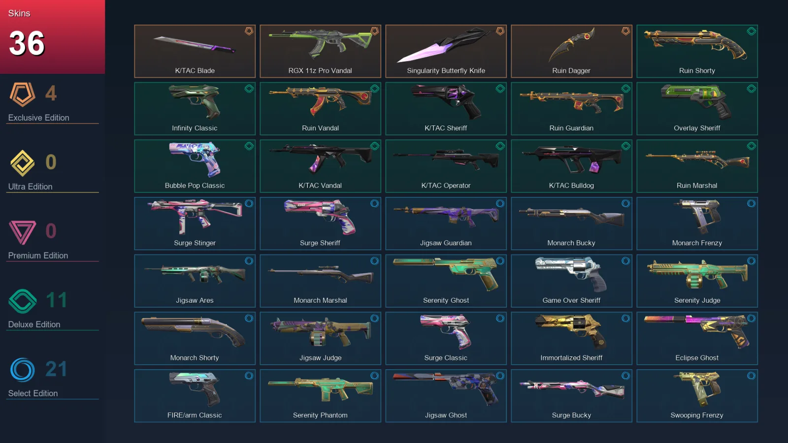 EU | Lv236 | Unranked | 36 Skin | 28 Agent | 107 Buddy — Valorant account