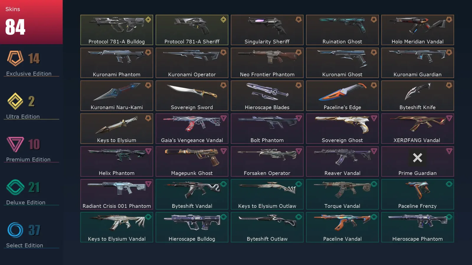 [Valorant] | EU | Level 151 | 29 Agents | 84 Skins