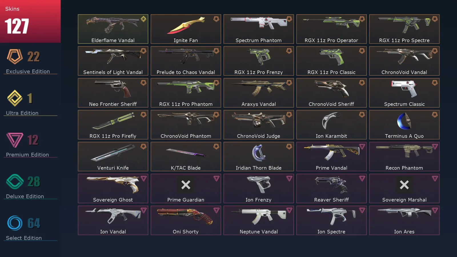 [Valorant] | EU | Level 271 | Diamond 3 | 29 Agents | 127 Skins