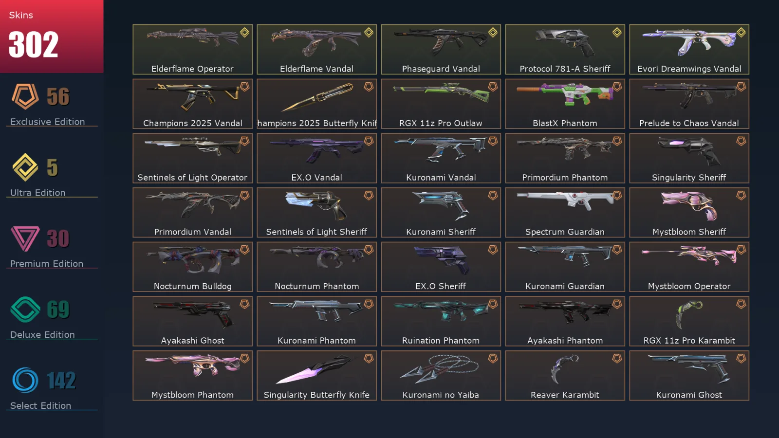 [Valorant] | EU | Level 500 | Ascendant 1 | 29 Agents | 302 Skins